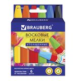 Восковые мелки утолщенные BRAUBERG "АКАДЕМИЯ", НАБОР 6 цв., на масляной основе, яркие цвета, 227294