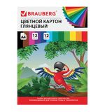 Картон цветной А4 (200х290 мм) мелованный, 12 листов 12 цветов, в папке, BRAUBERG, Килиманджаро, 129917