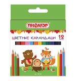 Карандаши цветные ПИФАГОР "МАЛЫШИ-КАРАНДАШИ", 12 цв., укороченные заточенные, 181344