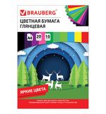 Цветная бумага А4 (210х297 мм) мелованная, 20 листов 10 цветов, в папке, BRAUBERG, Моя страна, 129928