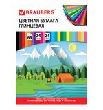 Цветная бумага А4 (200х280 мм) мелованная, 24 листа 24 цвета, на скобе, BRAUBERG, Путешествие, 129929