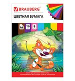 Цветная бумага А4 (200х275 мм) офсетная, 16 листов 8 цветов, на скобе, BRAUBERG, Кот-рыболов, 129920