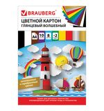 Картон цветной А4 (200х290 мм) мелованный, ВОЛШЕБНЫЙ, 10 листов 10 цветов, в папке, BRAUBERG, Маяк, 129915