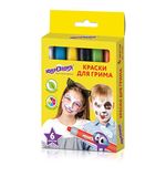 Краски для грима ЮНЛАНДИЯ, НАБОР 6 цветов, яркие цвета, для лица и тела, смываются водой, 191307