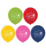 Шары воздушные ЗОЛОТАЯ СКАЗКА, 12"(30см), КОМПЛЕКТ 5 штук, ассорти 5 цветов, с рисунком "С Днем Рождения", пакет, 105016
