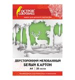 Картон белый А4 2-сторонний МЕЛОВАННЫЙ (глянцевый), 20 листов, в папке, ОСТРОВ СОКРОВИЩ, 200х290 мм, 111313