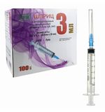 Шприц 3-х компонентный SFM, 3 мл. КОМПЛЕКТ 100 шт. в коробке, игла 0,63х32 - 23G, ш/к, 534201