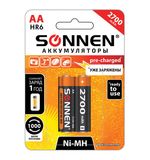 Батарейки аккумуляторные SONNEN, АА (HR06), Ni-Mh, 2700mAh, 2 шт, в блистере, 454235