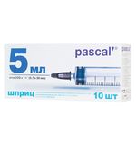 Шприц 3-х компонентный PASCAL, 5 мл. КОМПЛЕКТ 10 шт. в коробке, игла 0,7х30 - 22G, ш/, 120406