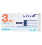 Шприц 3-х компонентный PASCAL, 3 мл. КОМПЛЕКТ 10 шт. в коробке, игла 0,7х40 - 22G, ш/, 120307