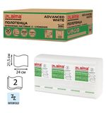 Полотенца бумажные 200 шт., LAIMA (Система H2), ADVANCED WHITE, 2-слойные, белые, КОМПЛЕКТ 20 пачек, 24х21,5, Z-сложение, 111338