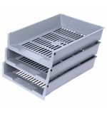 Лотки горизонтальные д/бумаг, КОМПЛЕКТ 3 шт, 340х270х70 мм, серый, BRAUBERG "Office", 237256