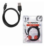 Кабель USB2.0-Type-C, 1м, SONNEN Economy, медь, для передачи данных и зарядки, черный, 513117
