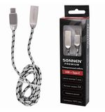 Кабель USB 3.0-Type-C, 1м, SONNEN Premium, медь, передача данных и быстрая зарядка, 513127