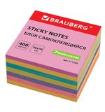 Блок самоклеящийся (стикеры) BRAUBERG НЕОНОВЫЙ 76*76мм, 400 листов, 7 цветов, код 1С, 111350