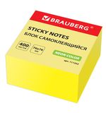 Блок самоклеящийся (стикеры) BRAUBERG НЕОНОВЫЙ 76*76мм, 400 листов, желтый, код_1С, 111352