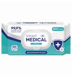 Дезинфицирующие салфетки спиртовые 100 штук SMART MEDICAL, крышка-клапан, ш/к 20291, 72029