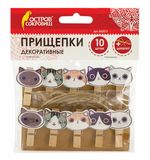Прищепки декоративные "Котики", 10 штук, 3,5 см, ассорти, со шпагатом, ОСТРОВ СОКРОВИЩ, 662673