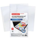 Папки-файлы перфорированные А4 BRAUBERG "STANDARD", КОМПЛЕКТ 100 шт., гладкие, 40 мкм, 229661