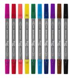 Фломастеры двусторонние BRAUBERG "PREMIUM" "DUAL-TIP", 10 шт., 10 цветов, два наконечника, картонная коробка с европодвесом, 151946