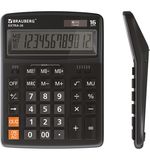 Калькулятор настольный BRAUBERG EXTRA-16-BK (206x155 мм), 16 разрядов, двойное питание, ЧЕРНЫЙ, 250475