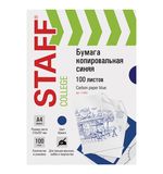Бумага копировальная А4, СИНЯЯ, 100 листов, STAFF, 112401