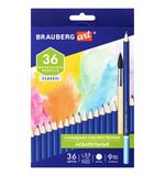 (СКОРО ПРИДЕТ) Карандаши цветные акварельные художественные BRAUBERG ART CLASSIC, 36 цветов, грифель