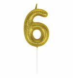 Свеча-цифра для торта "6" золотая с глиттером, 6 см, ЗОЛОТАЯ СКАЗКА, на шпажке, в блистере, 591419
