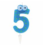 Свеча-цифра для торта "5" "С глазками", 6 см, ЗОЛОТАЯ СКАЗКА, с держателем, в блистере, 591408