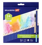 (СКОРО ПРИДЕТ) Карандаши цветные акварельные художественные BRAUBERG ART CLASSIC, 24 цвета, грифель