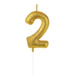 Свеча-цифра для торта "2" золотая с глиттером, 6 см, ЗОЛОТАЯ СКАЗКА, на шпажке, в блистере, 591415