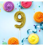 Свеча-цифра для торта "9" золотая с глиттером, 6 см, ЗОЛОТАЯ СКАЗКА, на шпажке, в блистере, 591422