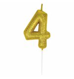 Свеча-цифра для торта "4" золотая с глиттером, 6 см, ЗОЛОТАЯ СКАЗКА, на шпажке, в блистере, 591417