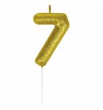 Свеча-цифра для торта "7" золотая с глиттером, 6 см, ЗОЛОТАЯ СКАЗКА, на шпажке, в блистере, 591420