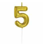 Свеча-цифра для торта "5" золотая с глиттером, 6 см, ЗОЛОТАЯ СКАЗКА, на шпажке, в блистере, 591418