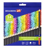 (СКОРО ПРИДЕТ) Карандаши цветные художественные BRAUBERG ART CLASSIC, 24 цвета, МЯГКИЙ грифель 3,3 м
