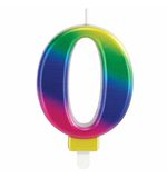 Свеча-цифра для торта "0" "Радужная", 9 см, ЗОЛОТАЯ СКАЗКА, с держателем, в блистере, 591433