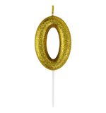 Свеча-цифра для торта "0" золотая с глиттером, 6 см, ЗОЛОТАЯ СКАЗКА, на шпажке, в блистере, 591413