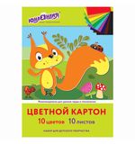 Картон цветной А4 немелованный, 10 листов 10 цветов, в папке, Юнландия, 200х290мм, 113555
