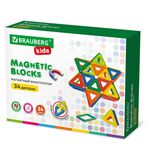 Магнитный конструктор BIG MAGNETIC BLOCKS-34, 34 детали, с колесной базой, BRAUBERG KIDS, 663845