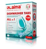 Таблетки для посудомоечных машин 100 шт. LAIMA PREMIUM QUALITY "All in 1", растворимая оболочка, ИТАЛИЯ, 607609