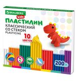 Пластилин классический BRAUBERG KIDS, 10 цветов, 200 г, со стеком, 106504