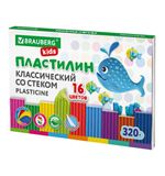 Пластилин классический BRAUBERG KIDS, 16 цветов, 320 г, со стеком, 106508