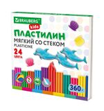 Пластилин мягкий восковой BRAUBERG KIDS, 24 цвета, 360 г, со стеком, 106498