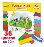 Пластилин классический ЮНЛАНДИЯ "ВЕСЁЛЫЙ ШМЕЛЬ", 36 цветов, 720 грамм, СО СТЕКОМ, ВЫСШЕЕ КАЧЕСТВО, 106434