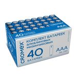 Батарейки алкалиновые "мизинчиковые" КОМПЛЕКТ 40шт, CROMEX Alkaline ААА(LR03, 24А) в коробке, 455596