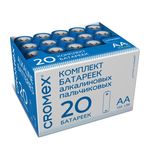 Батарейки алкалиновые "пальчиковые" КОМПЛЕКТ 20 шт, CROMEX Alkaline, АА(LR6,15А) в коробке, 455593