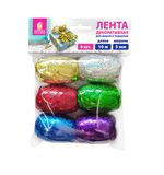 Лента упаковочная декоративная для подарков, голограф 6шт 5мм*10м цвет ассорти ЗОЛОТАЯ СКАЗКА, 591829