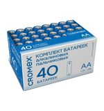 Батарейки алкалиновые "пальчиковые" КОМПЛЕКТ 40 шт, CROMEX Alkaline, АА(LR6,15А) в коробке, 455594