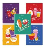 Тетради КОМПЛЕКТ 5 шт. А5, 48 л., BRAUBERG, скоба, клетка, TWIN лак, "Funny Food", 404397